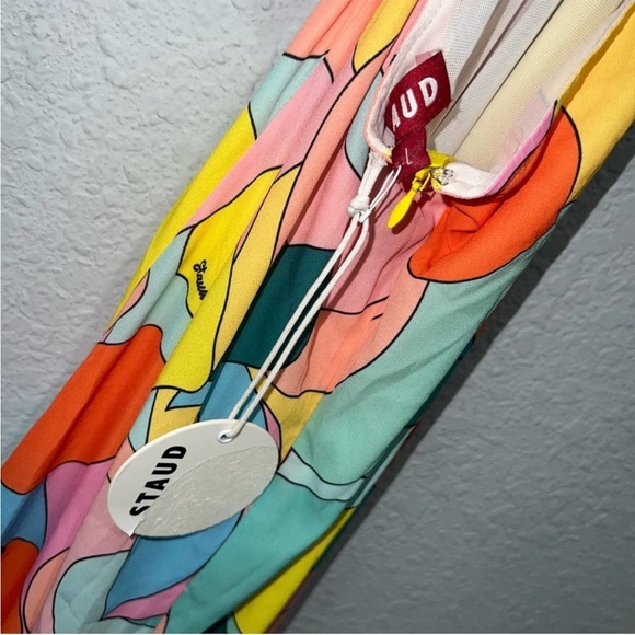 Modern Lemon-Print Dress: Staud Kai Halter Midi Dress Retro Vibe Large NEW - Picture 7 of 10